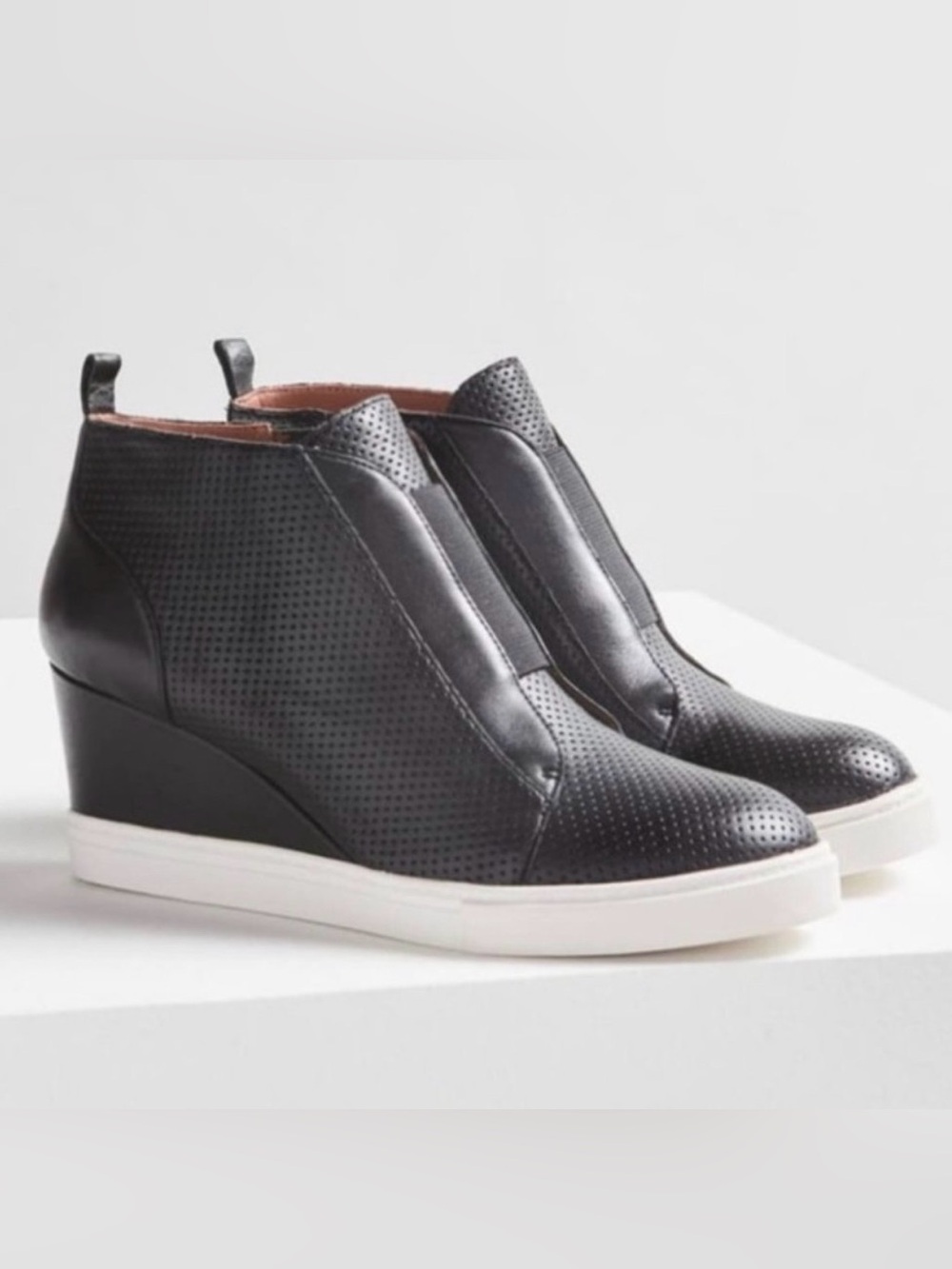 Paolo Black Perforated Wedge Sneaker Booties